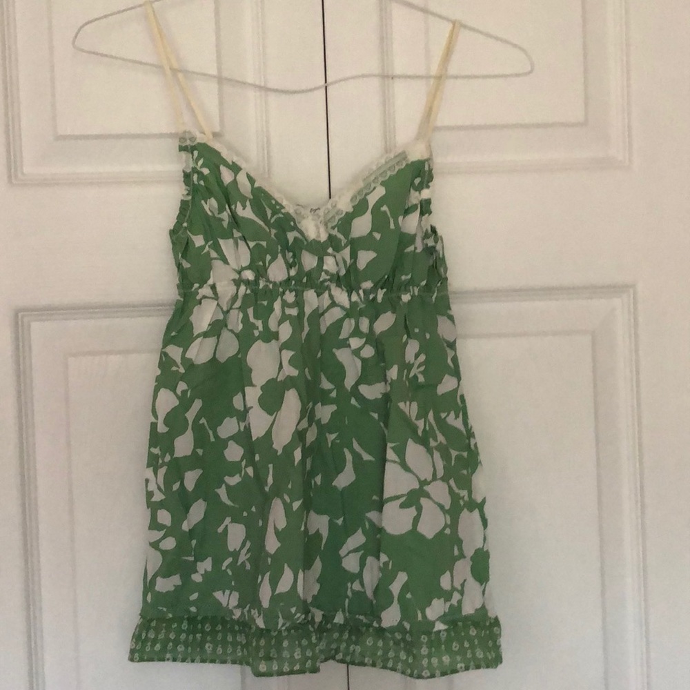 Spaghetti strap American Eagle green floral tank 0
